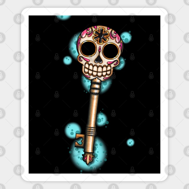 Skeleton Key - Dia de los Muertos Sugar Skull - Day of the Dead Calavera Folk Art Magnet by prettyinink